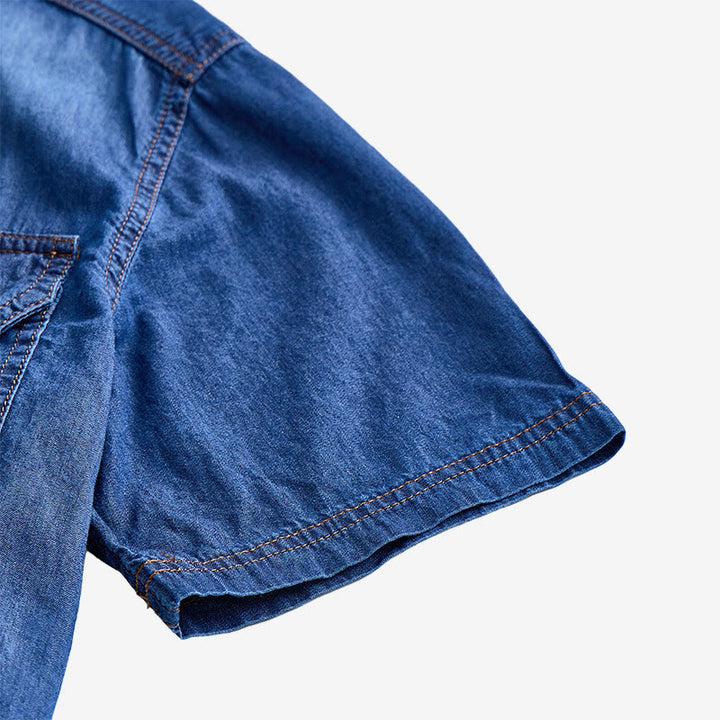 Men's Casual Vintage Washed Short Sleeve Denim Shirt - image 4