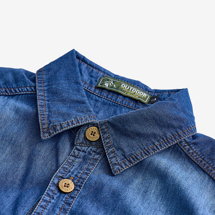 Men's Casual Vintage Washed Short Sleeve Denim Shirt - image 3