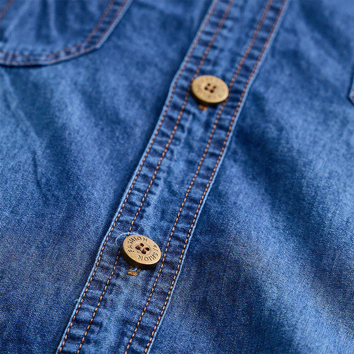 Men's Casual Vintage Washed Short Sleeve Denim Shirt - image 5