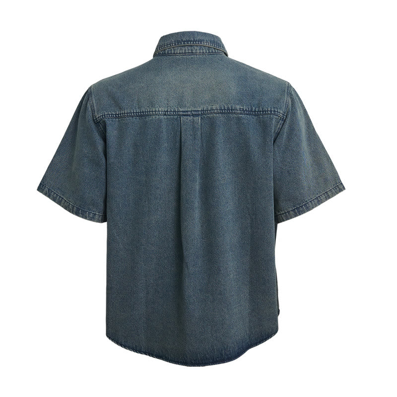 Vintage Washed Denim Short Sleeve Oversized Workwear Shirt - image 1