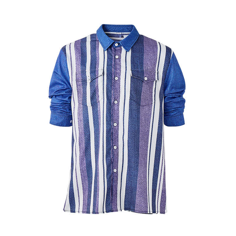 Men's Blue Striped Retro Cowboy Style Long Sleeve Shirt - image 8