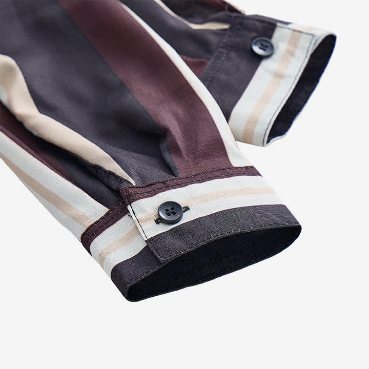 Men's Burgundy & Grey Western Vertical Stripe Long Sleeve Shirt - image 7