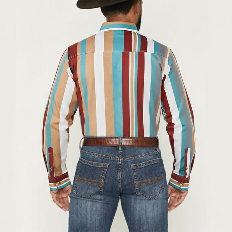Men's Durable Ranch Workwear Vertical Stripes Long Sleeve Shirt - image 3