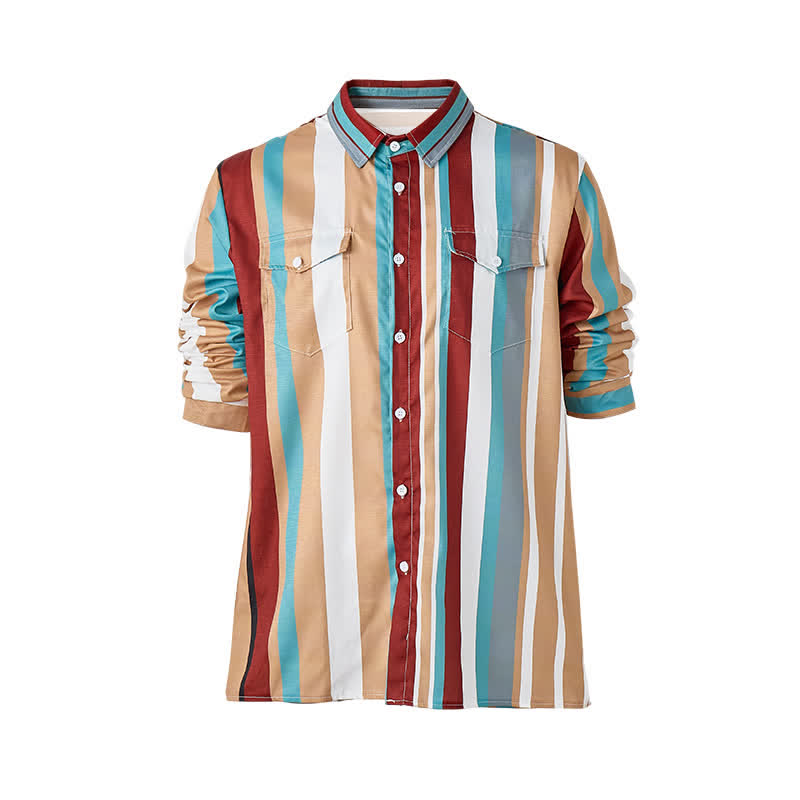 Men's Durable Ranch Workwear Vertical Stripes Long Sleeve Shirt - image 9