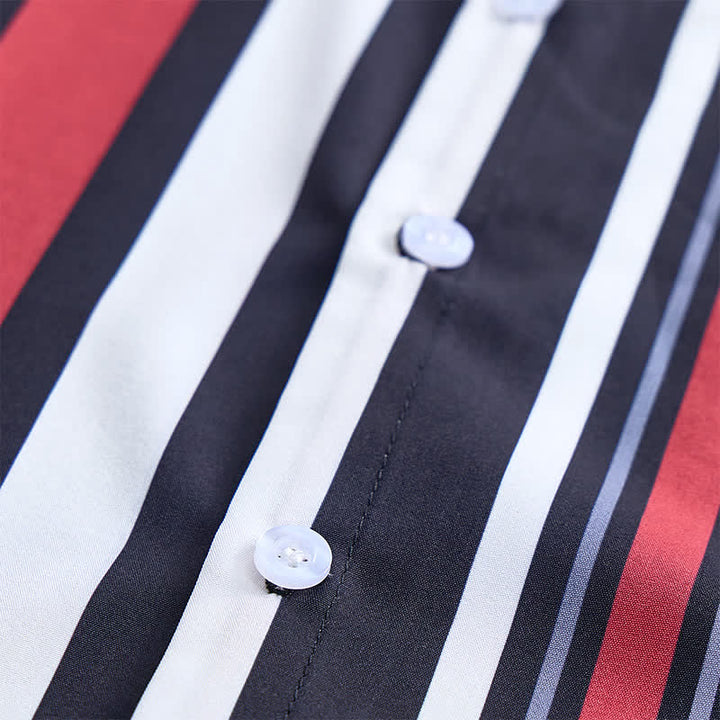 Men's Retro-Inspired Red Black Vertical Striped Shirt - image 4