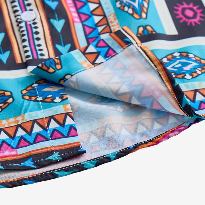 Men's Bohemian Turquoise Aztec Stripe Print Shirt - image 6