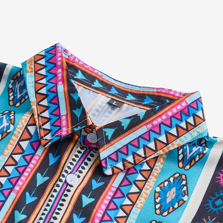 Men's Bohemian Turquoise Aztec Stripe Print Shirt - image 4