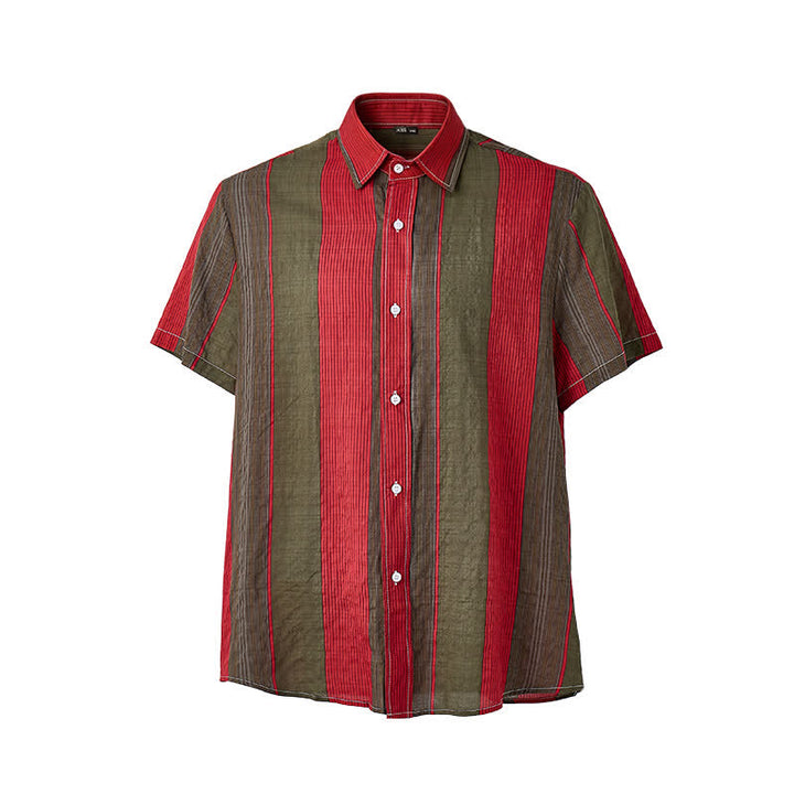 Men's Classic Red & Olive Striped Short Sleeve Shirt - image 9