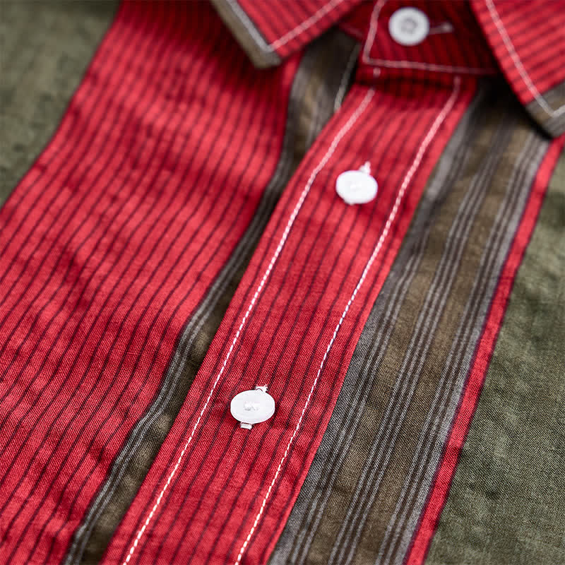 Men's Classic Red & Olive Striped Short Sleeve Shirt - image 5
