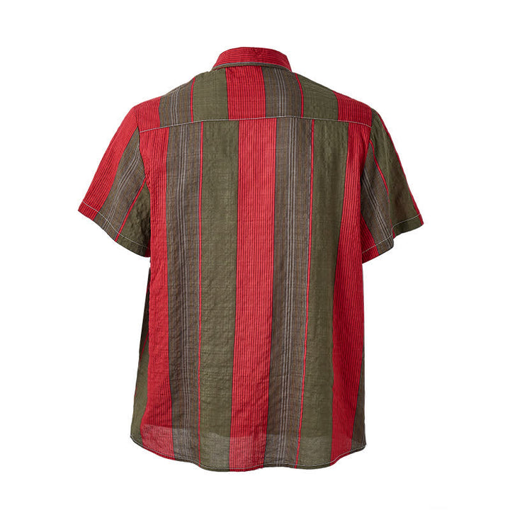 Men's Classic Red & Olive Striped Short Sleeve Shirt - image 10