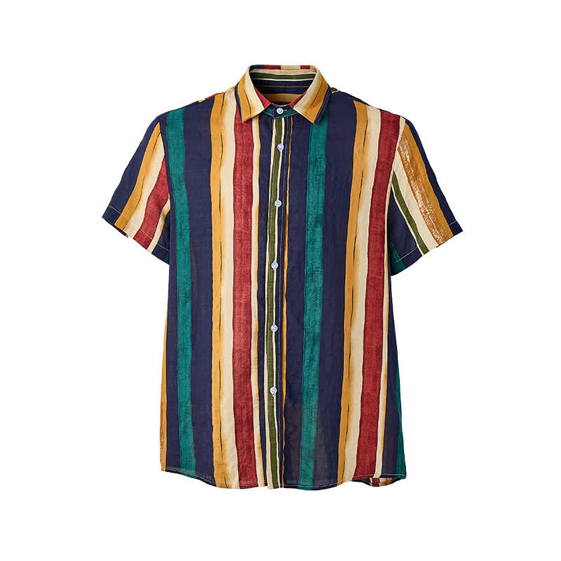 Men's Yellow & Navy Distressed Brushstroke Striped Shirt - image 8