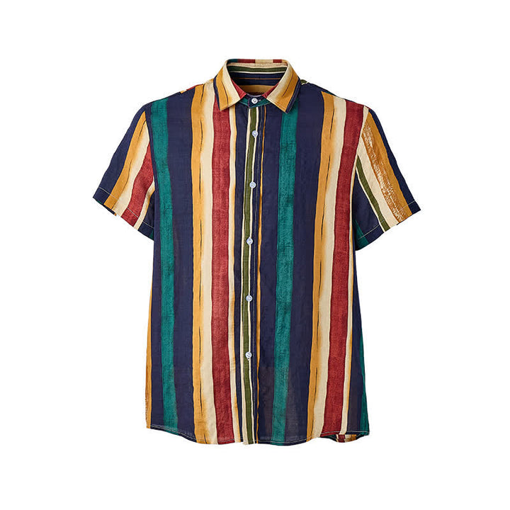 Men's Yellow & Navy Distressed Brushstroke Striped Shirt - image 8