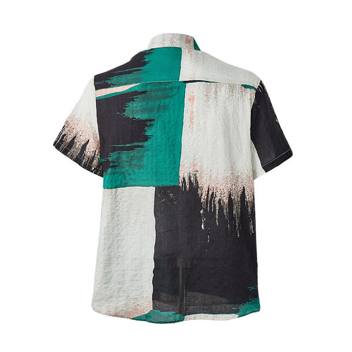 Men's Green & Black Abstract Brushstroke Color Block Shirt - image 10
