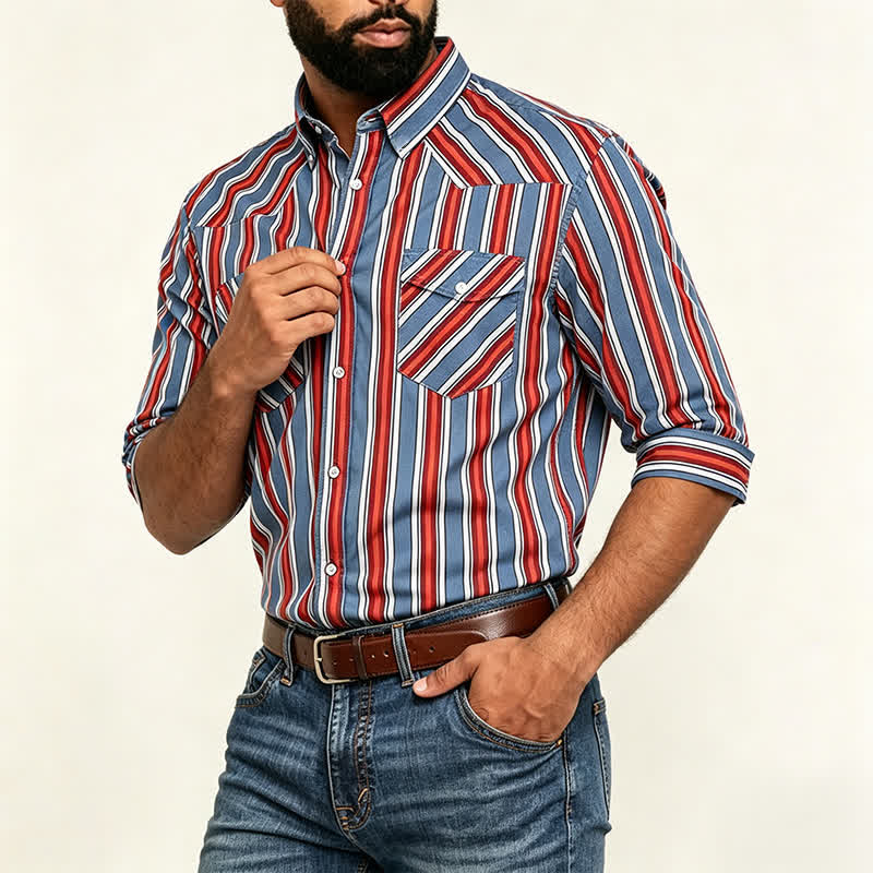 Men's Rodeo Workwear Diagonal Stripes Long Sleeve Shirt - image 2