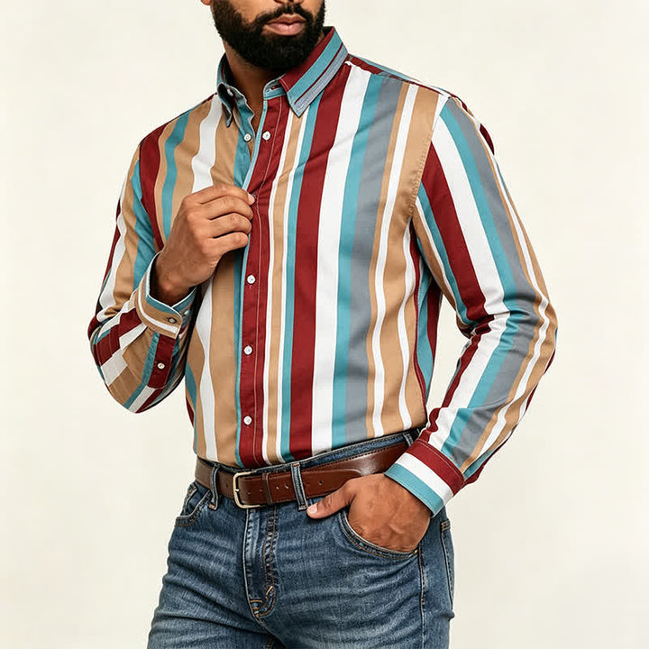 Men's Durable Ranch Workwear Vertical Stripes Long Sleeve Shirt - image 2