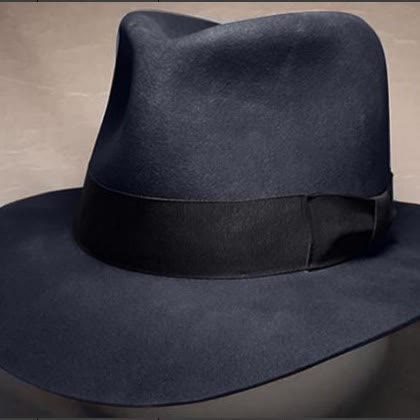 Vintage Style Western Wool Fedora with Bow Trim Hat - Navy Blue & Black Wide Band - Adjustable(22 7/8"-23 5/8") - image 2