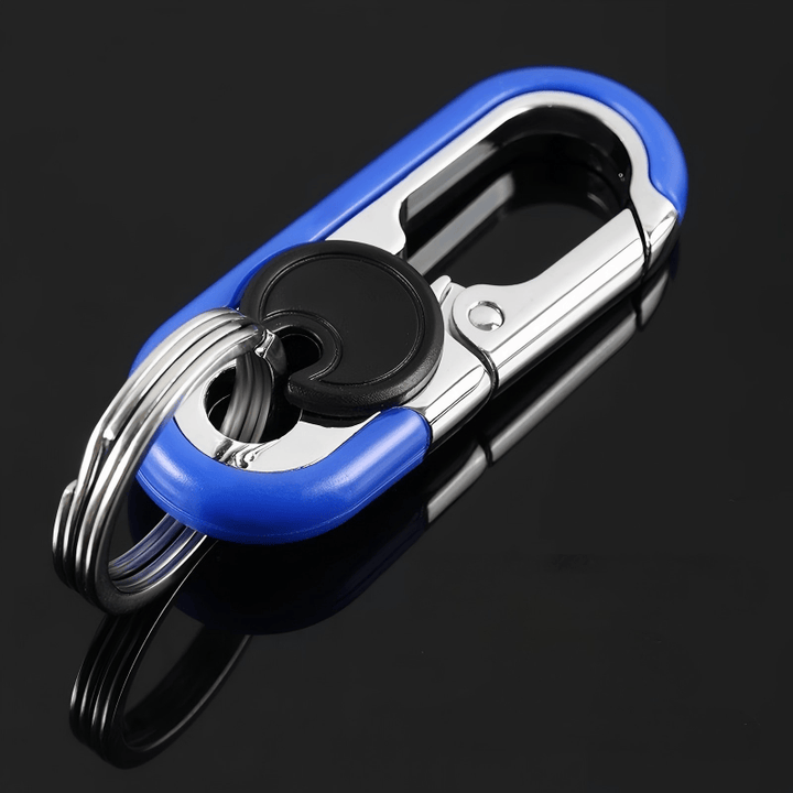 Creative Dual Ring Metal Waist Hanging Car Keychain - Blue - image 3