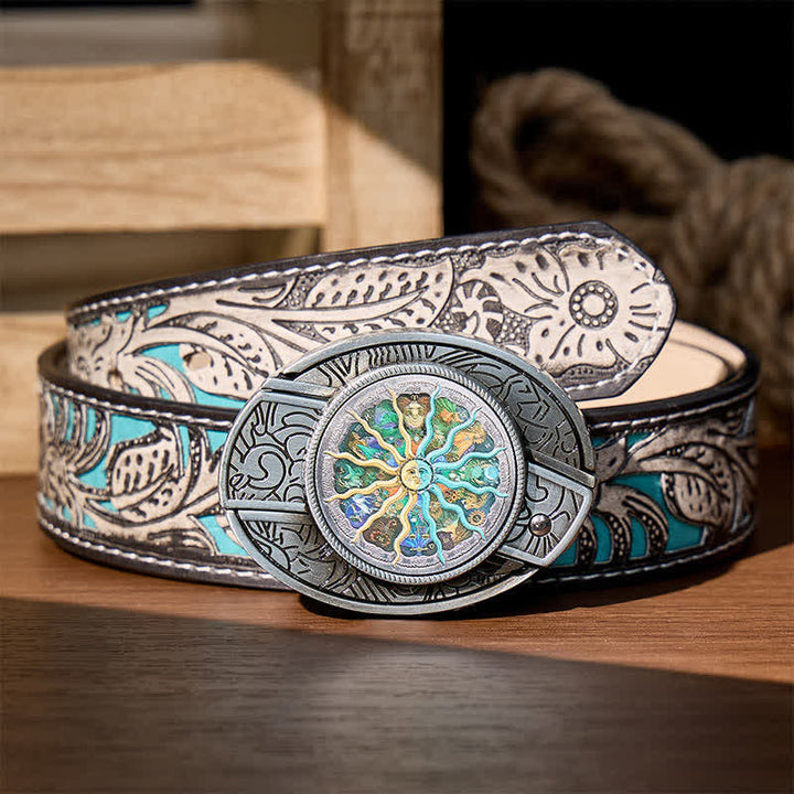 Silver Astrology Zodiac DIY Hidden Folding Knife Buckle Leather Belt - Silver - Gray Floral Belt - 42 - image 8