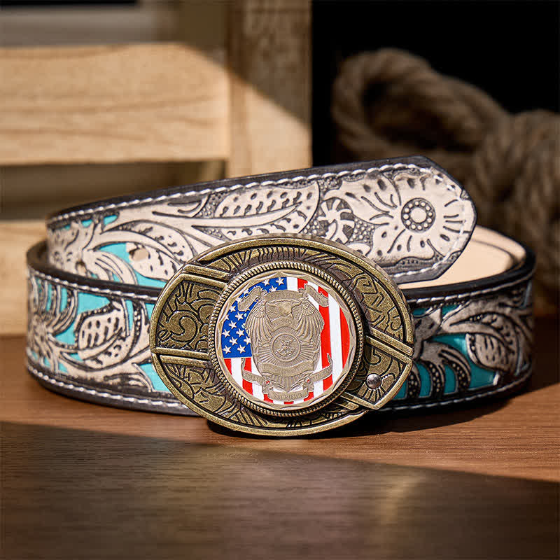 Fallen Officers Tribute DIY Hidden Folding Knife Flag Buckle Leather Belt - Fallen Officers Tribute - Gray Floral Belt - 42 - image 8