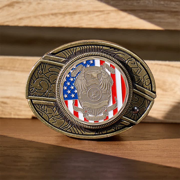 Fallen Officers Tribute DIY Hidden Folding Knife Flag Buckle Leather Belt - Fallen Officers Tribute - Without Belt - Not Included Belt - image 0