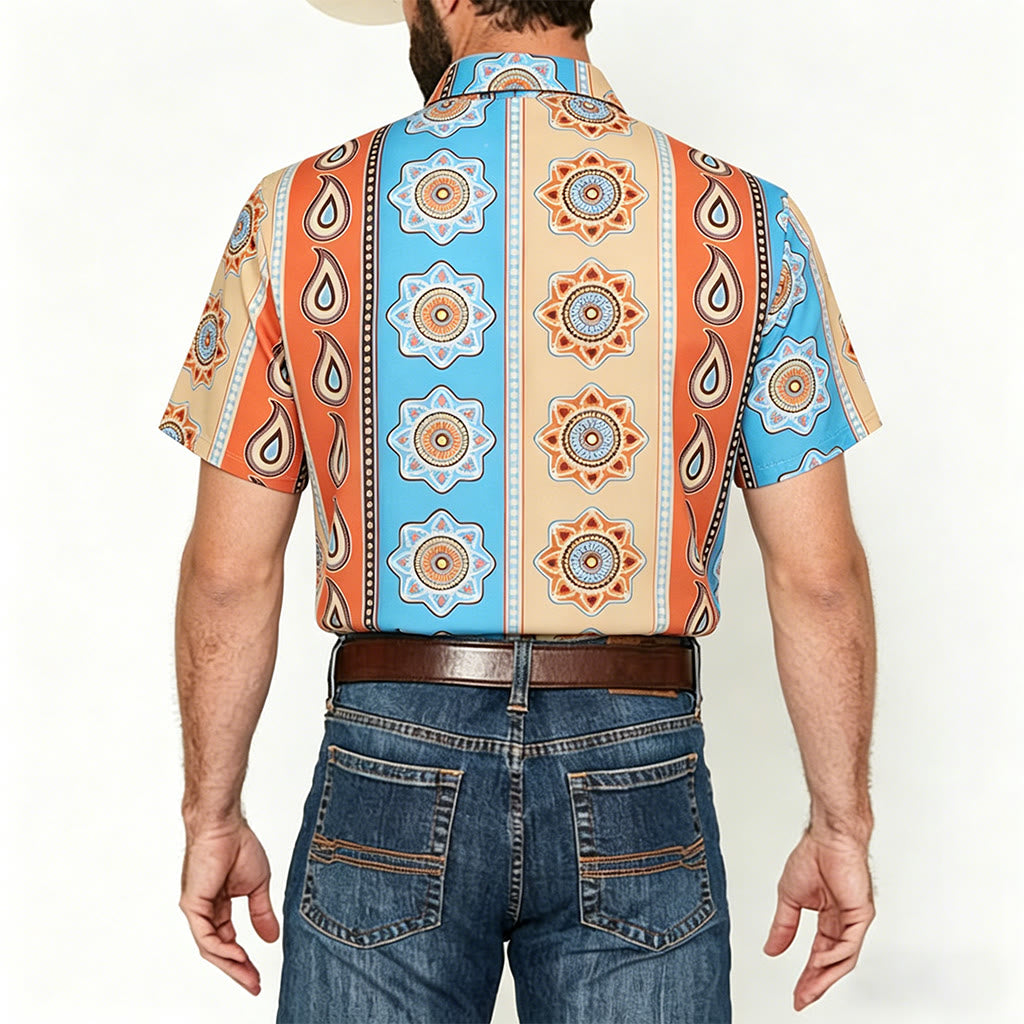 Men's Vintage Western Print Short Sleeve Button Up Shirt - image 2