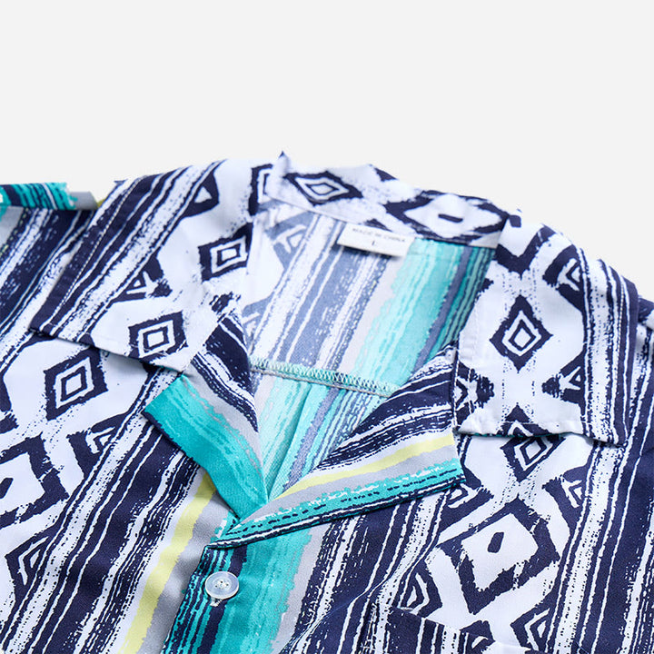 Men's Summer Casual Striped Pattern Short Sleeve Button Up Shirt - image 4