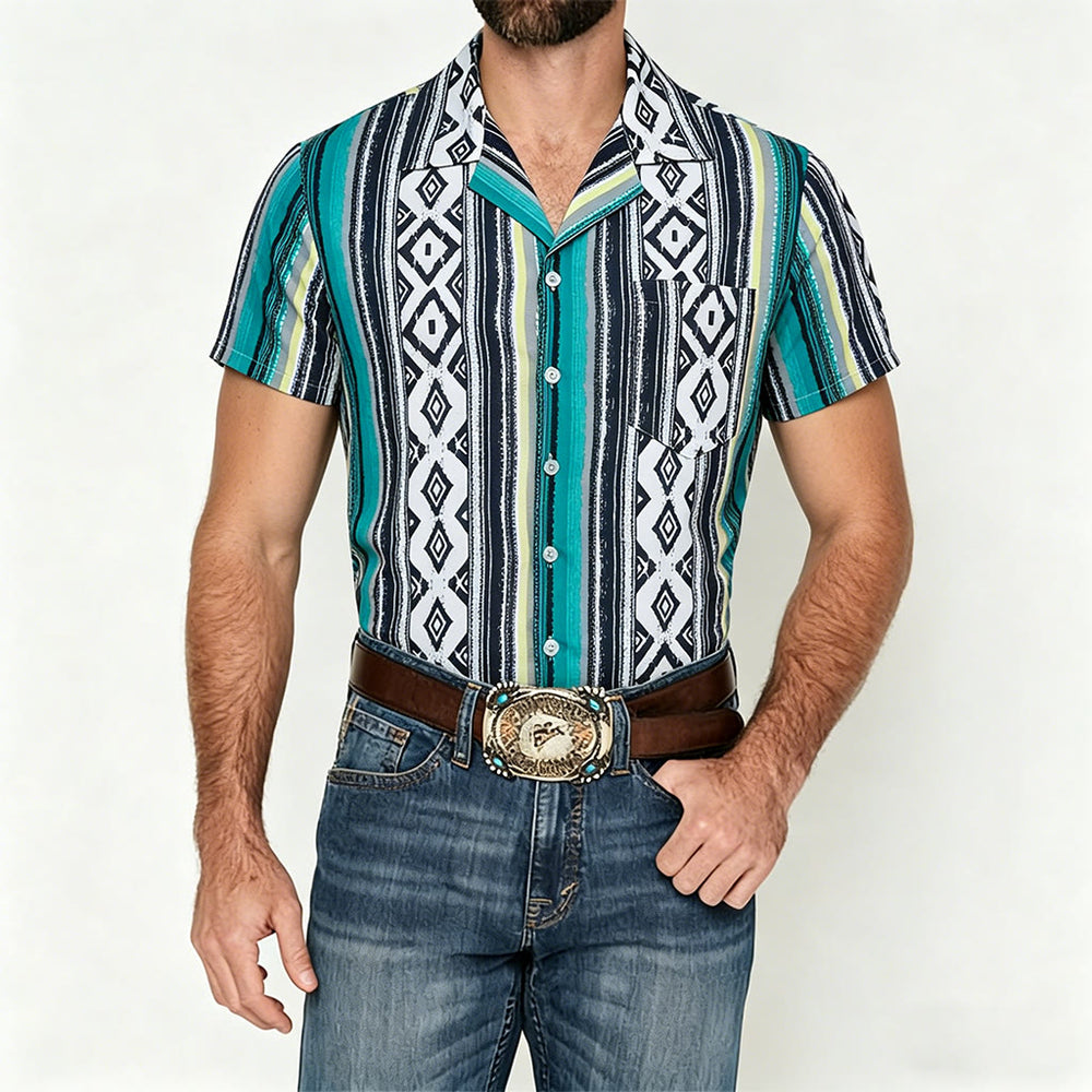 Men's Summer Casual Striped Pattern Short Sleeve Button Up Shirt - image 1