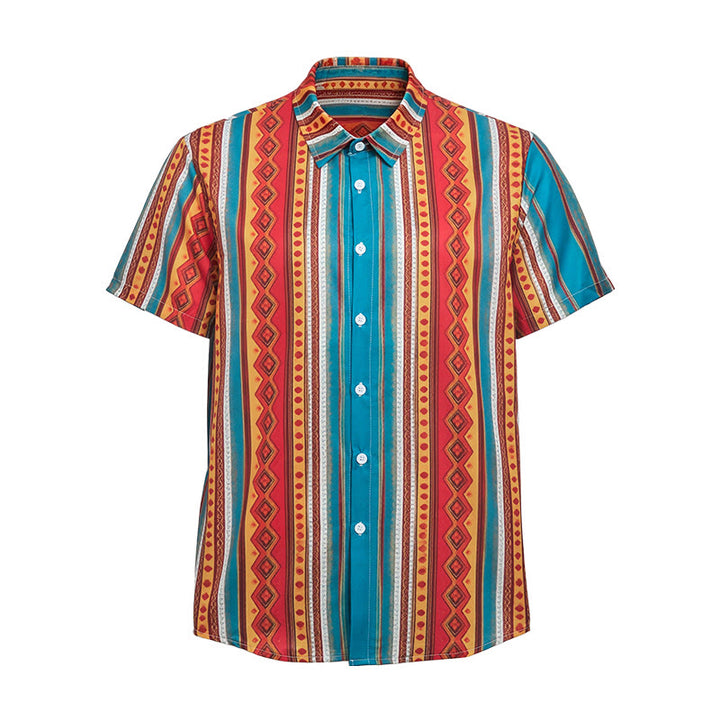 Men's Retro Western Geometric Stripe Short Sleeve Casual Shirt - image 8