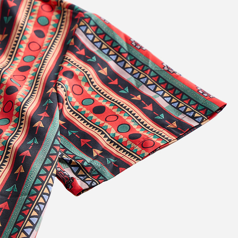 Men's Fashion Western Tribal Stripe Print Short Sleeve Casual Shirt - image 5