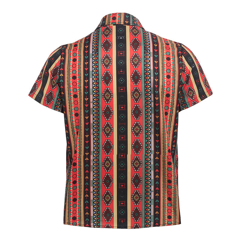 Men's Fashion Western Tribal Stripe Print Short Sleeve Casual Shirt - image 9