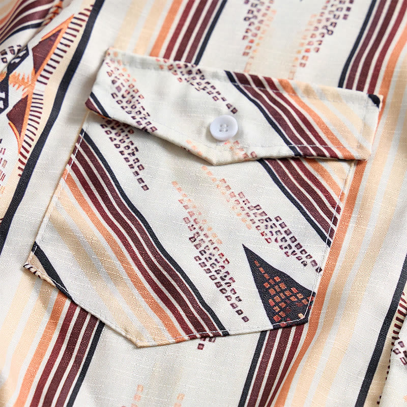 Men's Summer Western Geometric Stripe Long Sleeve Button Down Shirt - image 7