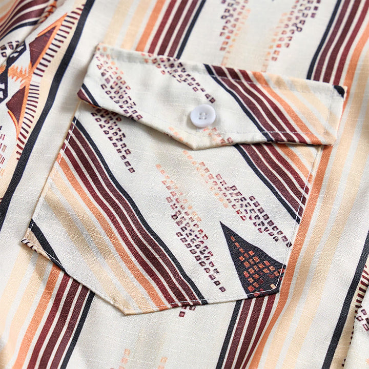 Men's Summer Western Geometric Stripe Long Sleeve Button Down Shirt - image 7
