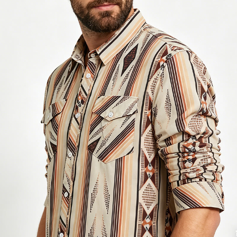 Men's Summer Western Geometric Stripe Long Sleeve Button Down Shirt - image 3