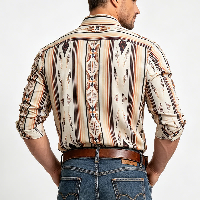 Men's Summer Western Geometric Stripe Long Sleeve Button Down Shirt - image 2