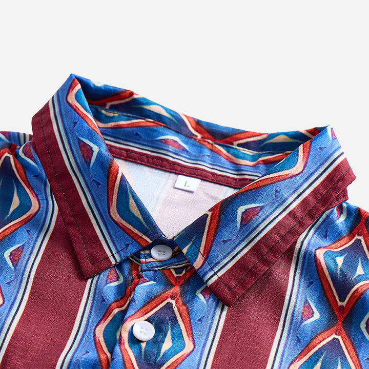Men's Retro Cowboy Red Blue Stripe Long Sleeve Casual Shirt - image 7