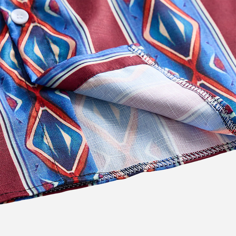 Men's Retro Cowboy Red Blue Stripe Long Sleeve Casual Shirt - image 4