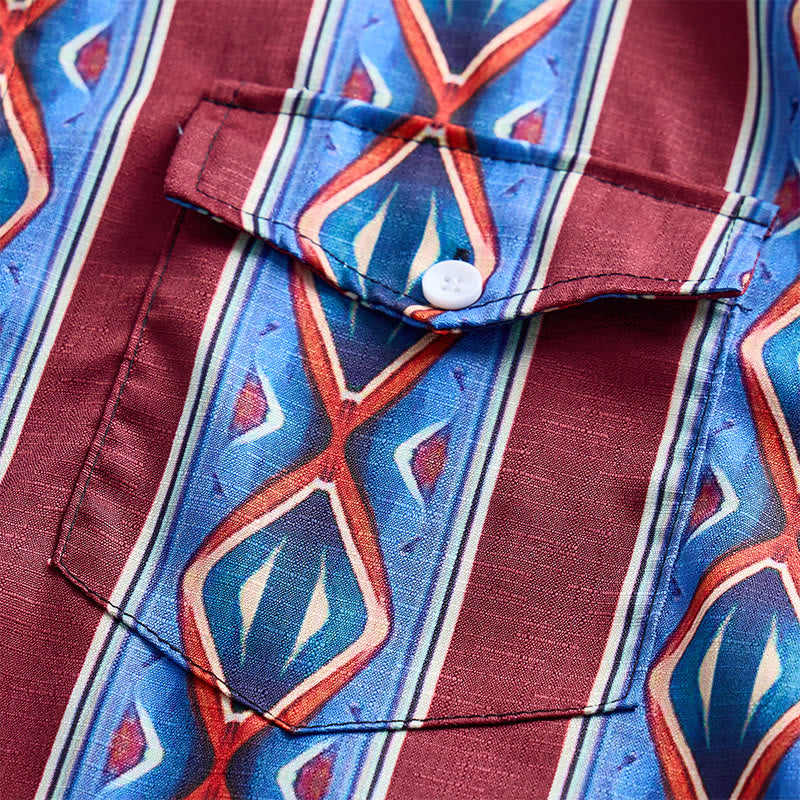 Men's Retro Cowboy Red Blue Stripe Long Sleeve Casual Shirt - image 6