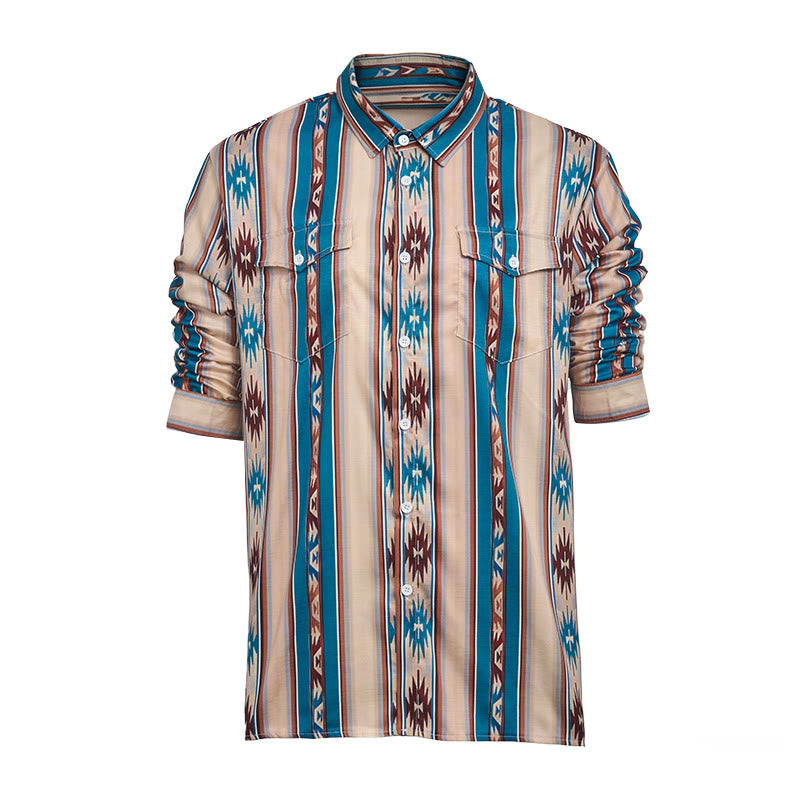 Men's Vintage Western Stripe Print Long Sleeve Casual Shirt - image 9