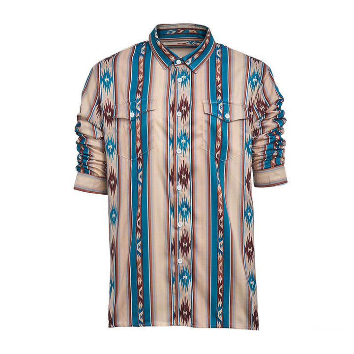 Men's Vintage Western Stripe Print Long Sleeve Casual Shirt - image 9