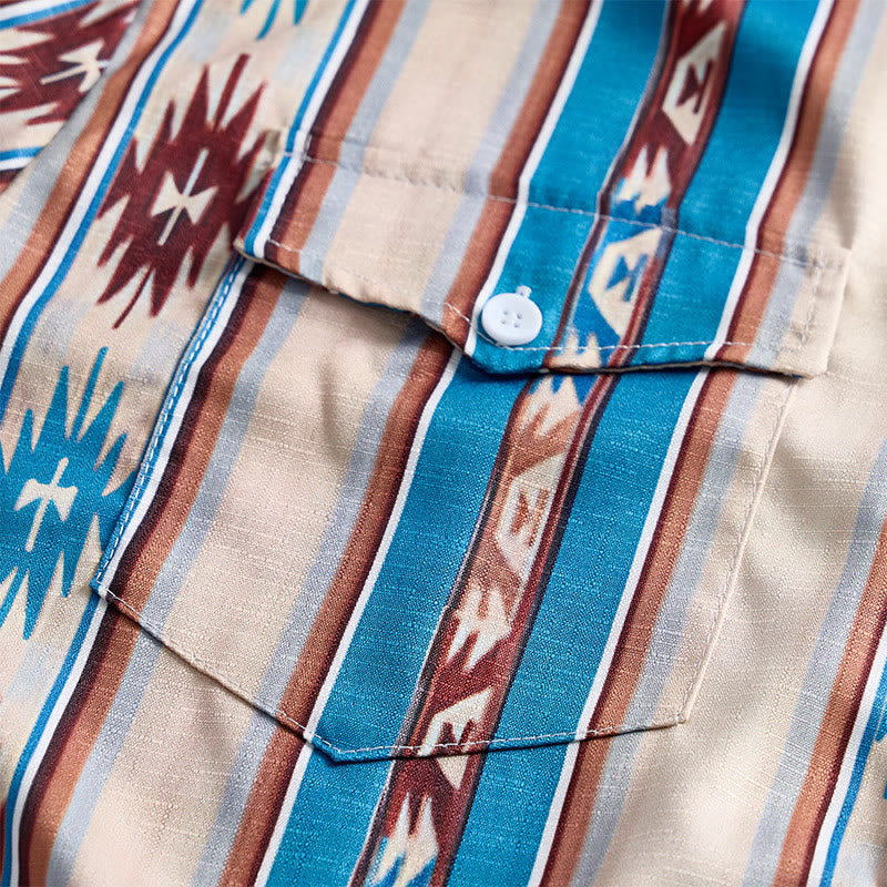 Men's Vintage Western Stripe Print Long Sleeve Casual Shirt - image 7