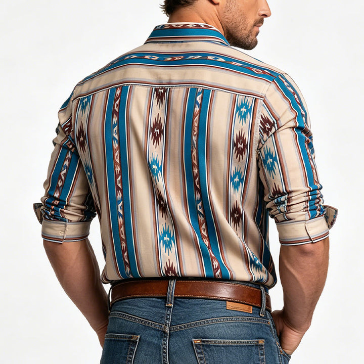 Men's Vintage Western Stripe Print Long Sleeve Casual Shirt - image 2