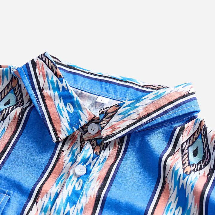 Men's Fashion Western Ethnic Blue Stripe Long Sleeve Button Down Shirt - image 7