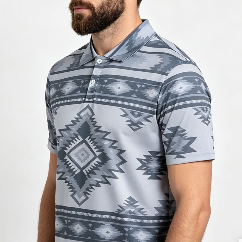 Men's Geometric Print Short Sleeve Casual Polo Shirt - image 14