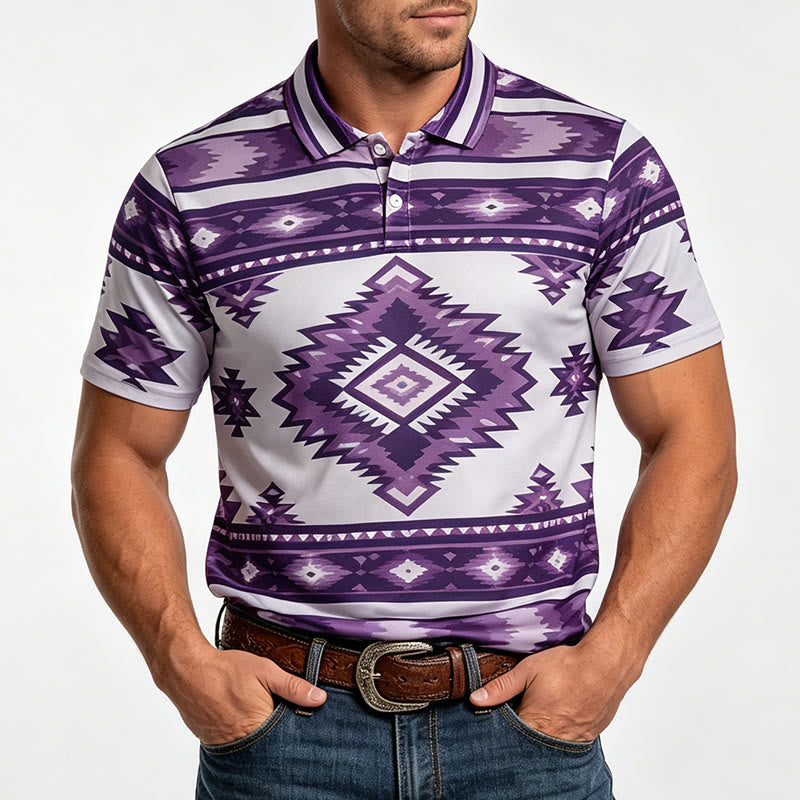 Men's Geometric Print Short Sleeve Casual Polo Shirt - image 18