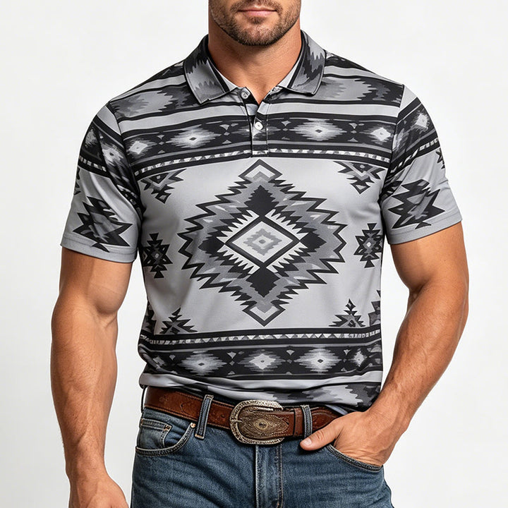 Men's Geometric Print Short Sleeve Casual Polo Shirt - image 21