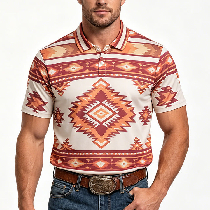 Men's Geometric Print Short Sleeve Casual Polo Shirt - image 10
