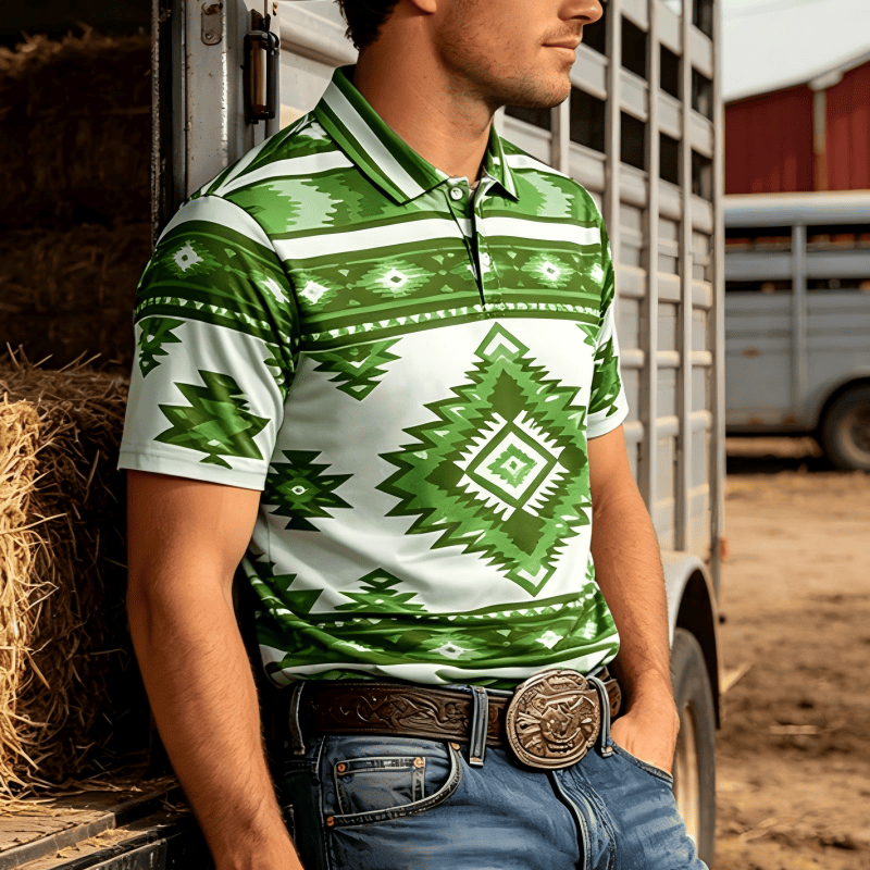 Men's Geometric Print Short Sleeve Casual Polo Shirt - Green - 3XL - image 9