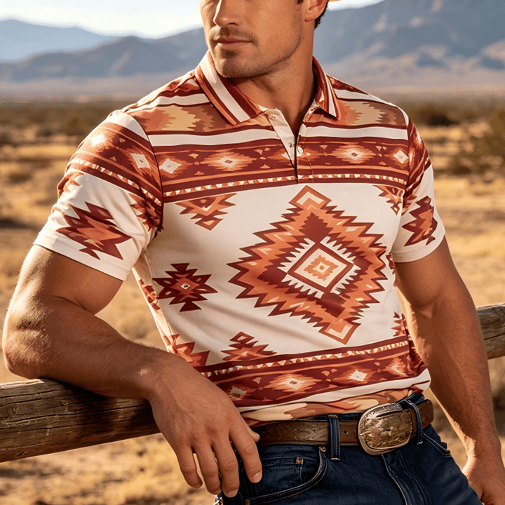 Men's Geometric Print Short Sleeve Casual Polo Shirt - Yellow - 3XL - image 4