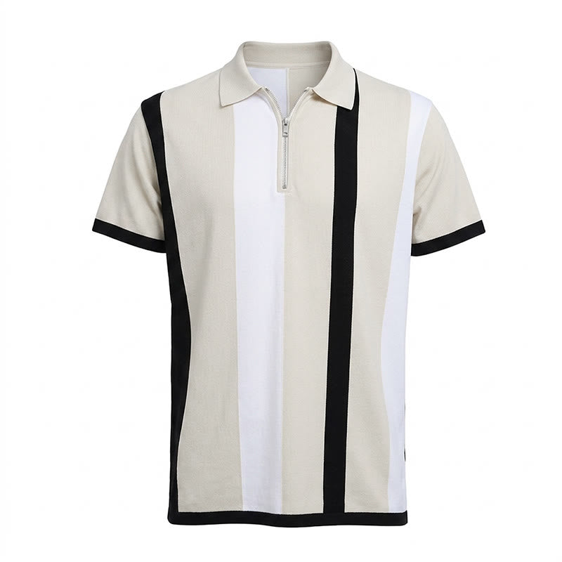 Men's Vintage Vertical Stripe Knit Short Sleeve Polo Shirt - image 34