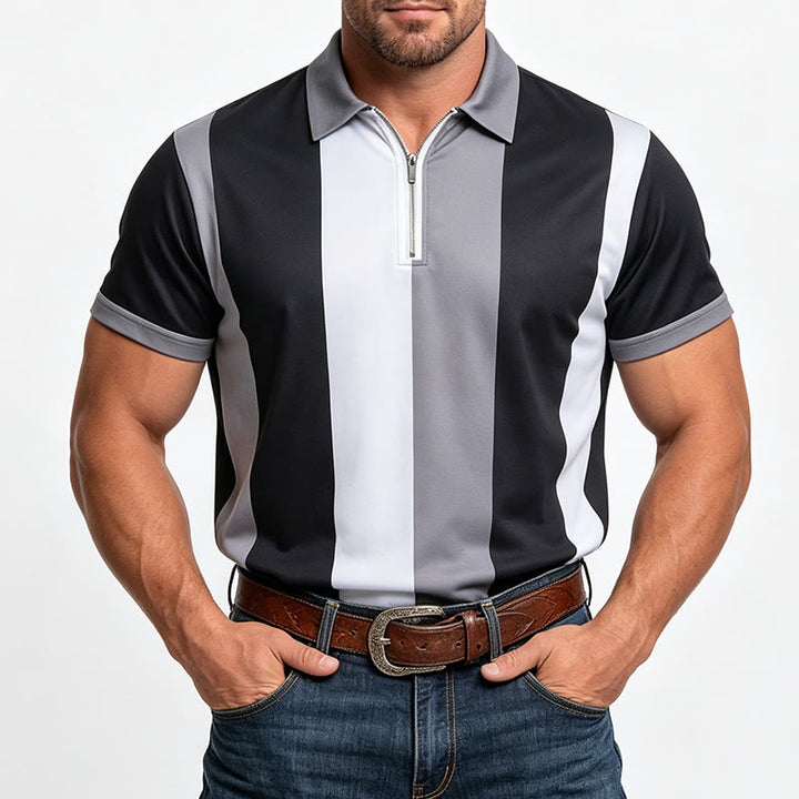 Men's Vintage Vertical Stripe Knit Short Sleeve Polo Shirt - image 13